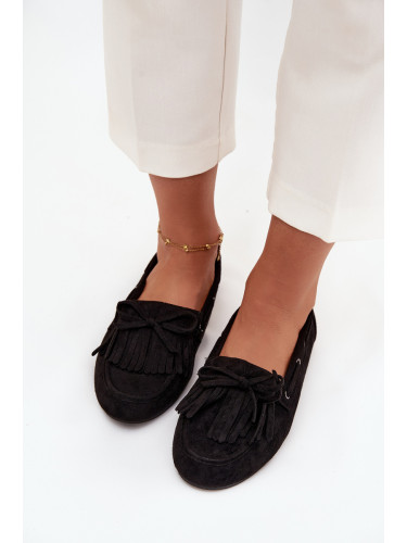 Boto Дамски мокасини с ресни и панделка черни Olivianne