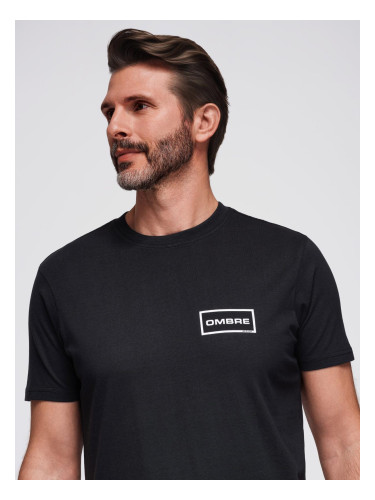 Ombre Men's knitted t-shirt with printed REGULAR cut - black