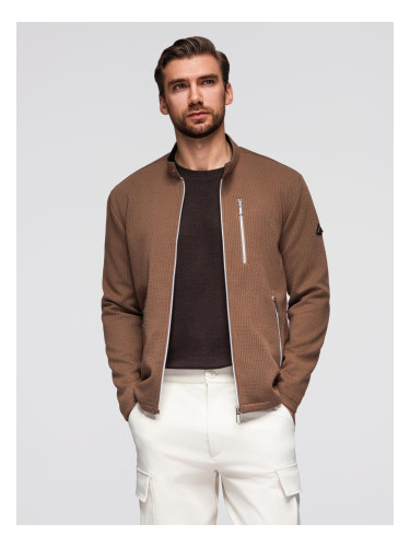 Ombre Men's structured biker jacket with stand-up collar - brown