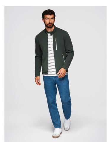 Ombre Structured men's biker jacket with stand-up collar - dark green