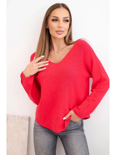 Kesi Włoski Women's sweater with viscose and a V-neck fuchsia