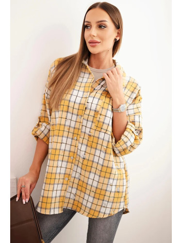 Kesi Włoski Women's cotton checkered shirt with a distressed effect mustard