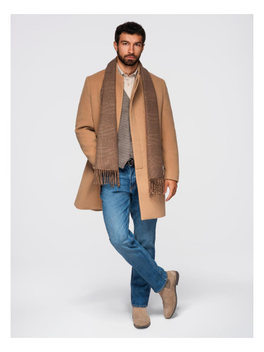 Ombre Men's coat with asymmetrical fastening and high collar - light brown