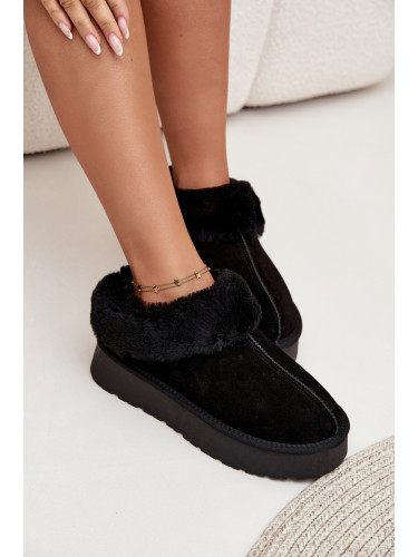 Boto Кожени велурени зимни обувки за жени с пух Черни Mivelle