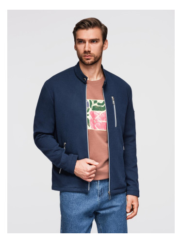 Ombre Structured men's biker jacket with stand-up collar - dark blue