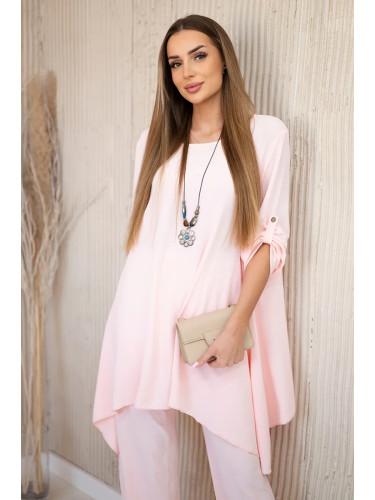 Kesi Włoski Set of blouse + pants with pendant light powder pink