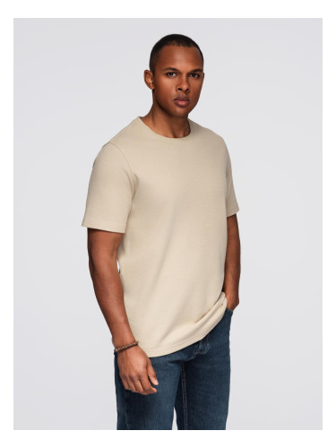 Ombre Men's waffle-textured T-shirt with round neckline - sand