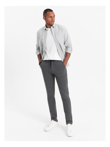 Ombre Men's knitted pants with elastic waistband - dark grey