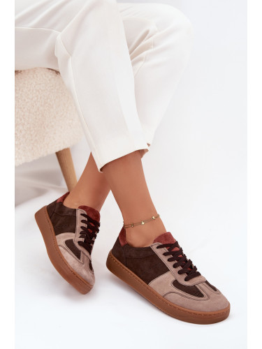 Zazoo Кожени велурени скирдни обувки за жени Зазу N1277 кафяви