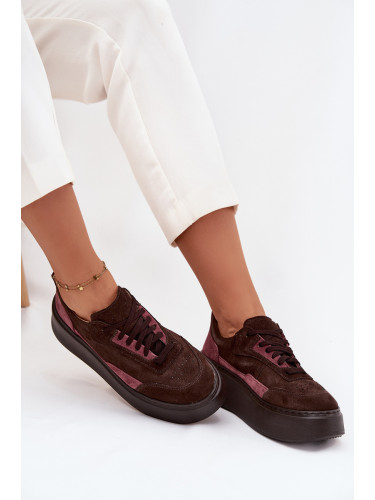 Дамски сникърси от естествен велур на платформа Zazoo