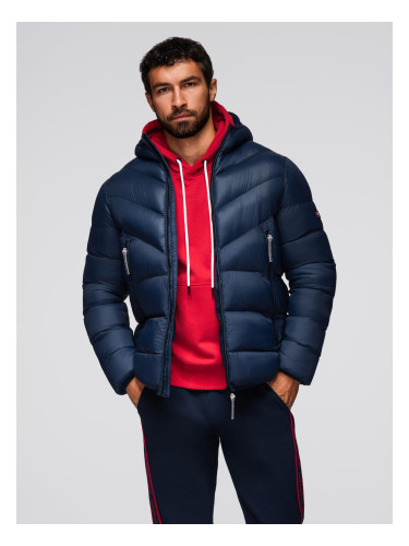 Ombre Modern men's quilted jacket of combined materials - navy blue