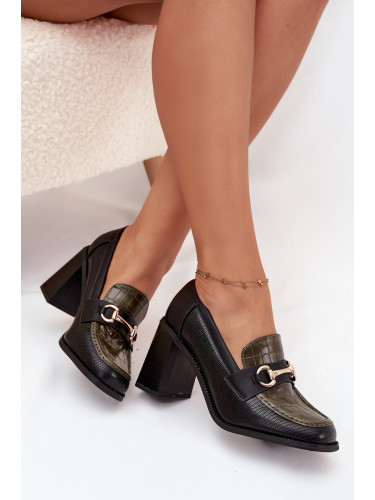 Boto Дамски обувки на ток с тиснение и златен детайл Зеленочерни Новела