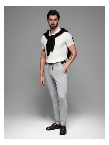 Ombre Men's knitted pants with elastic waistband - navy blue