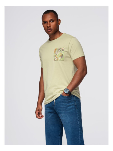 Ombre Men's cotton t-shirt with printed pocket - light grey