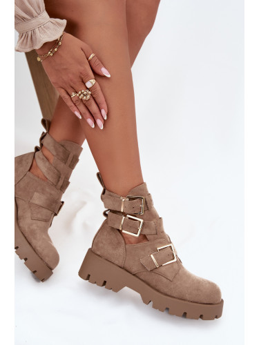 Boto Дамски боти с ремъци и сребърни щипки бежови Helisse