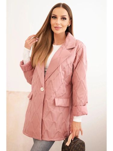Kesi Włoski Plus Size women's quilted jacket with collar and button dark pink