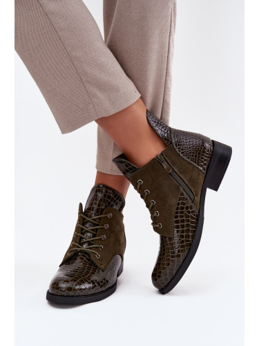Лакирани дамски боти с декоративен релеф подплатени Vinceza