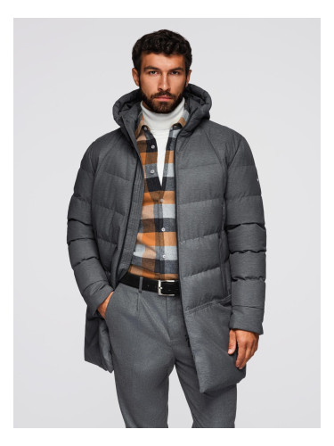 Ombre Men's long quilted jacket with hood - grey