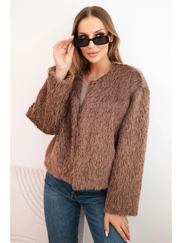 Kesi Włoski Faux fur women's jacket without fastening brown