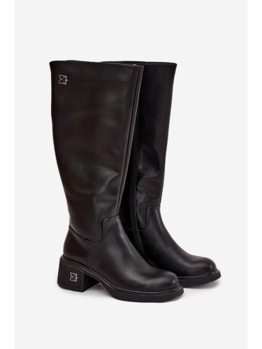 Кожени дамски ботуши на нисък ток топли Vinceza