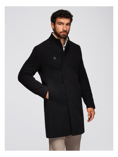 Ombre Men's coat with high collar and asymmetrical fastening - black