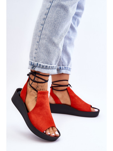 Zazoo Велурени сандали на клин Nicole 2743 оранжево