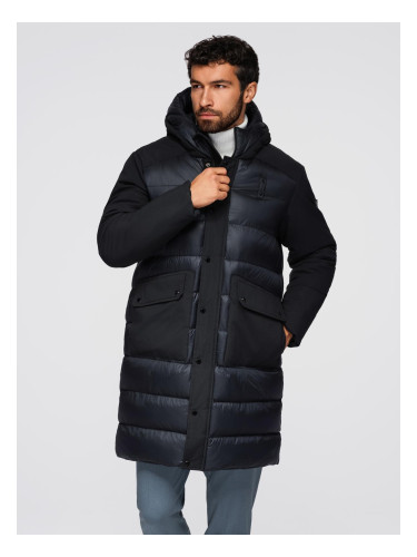 Ombre Men's long quilted jacket with large pockets - black