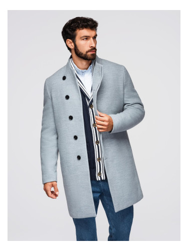 Ombre Men's coat with high collar and asymmetrical fastening - grey melange