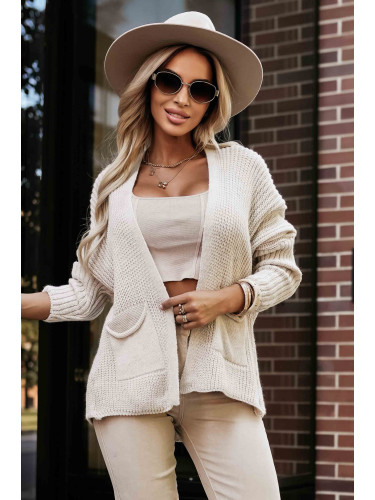 630-1 Warm cardigan with pockets and cuffs on the sleeves - beige
