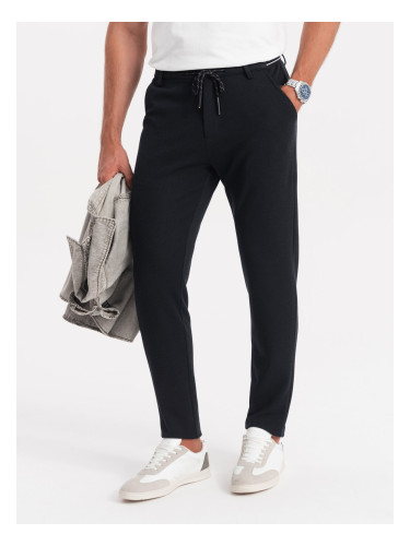 Ombre Men's knitted pants with elastic waistband - dark grey