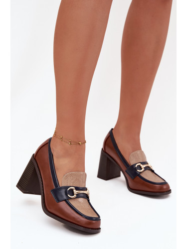 Boto Дамски обувки на висок ток с тиснение и златни детайли бежово-кафяви Novella