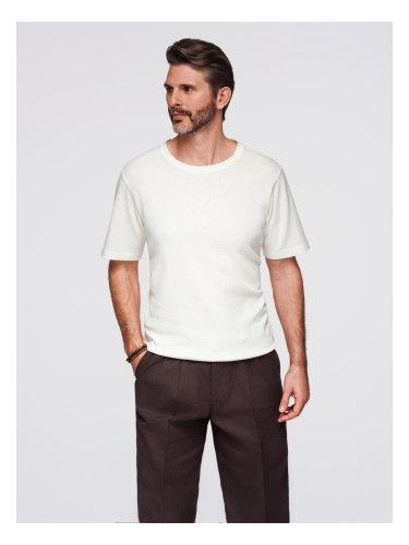 Ombre Men's waffle-textured T-shirt with round neckline - broken white