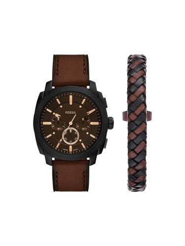 Комплект часовник и гривна Fossil Machine Chronograph FS6102SET Кафяв