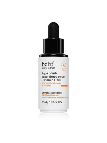 belif Aqua Bomb Super Drops Serum Vitamin C 8% озаряващ серум с витамин С с анти-бръчков ефект 15 мл.