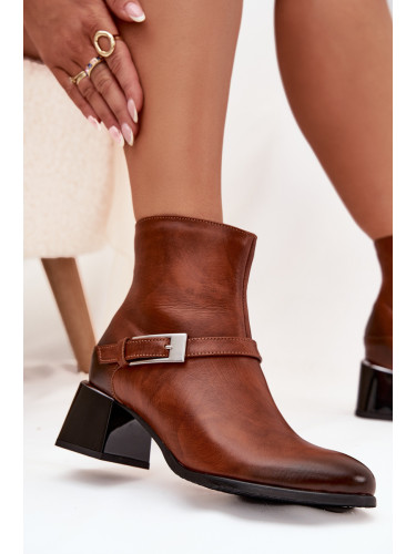 Кожени дамски боти на ток с катарама Zazoo