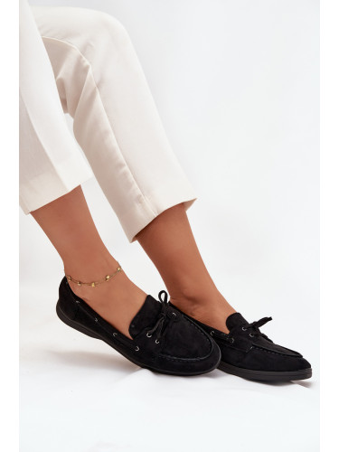 Boto Полаобувки Мокасини Дамски Плоски С Връзки Черни Zalina