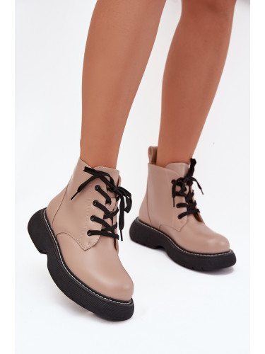 Boto Топли дамски боти на платформа с връзки тъмносанджинови Harmine