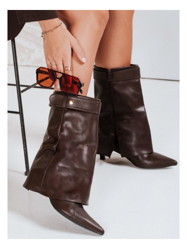 Дамски ботуши с широка подметка, кафяви