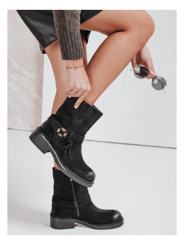 Дамски черни велурени боти до глезена