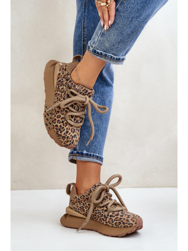 Дамски велурени кецове на платформа с дебела връзка с леопард Artiker