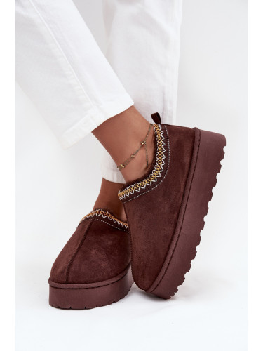 Boto Ниски дамски зимни обувки с бродерия на платформа шоколадови Taliah