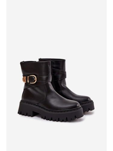 Boto Топли дамски боти с златен щипка черни Elanore