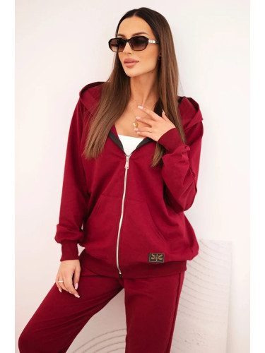 Polski Women's cotton set with a hood and a zipper maroon