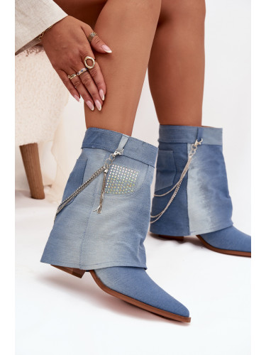 Boto Дамски боти на ток с верижка деним Ilyana