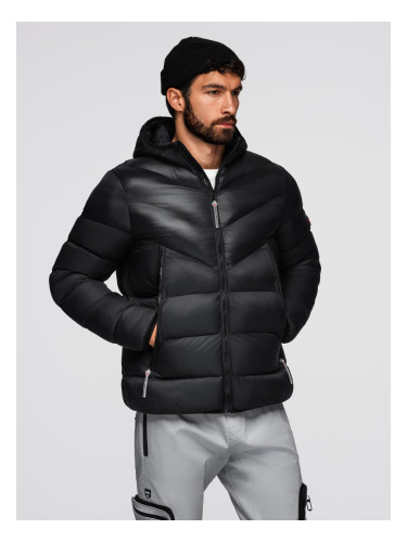 Ombre Modern quilted men's jacket of combined materials - black