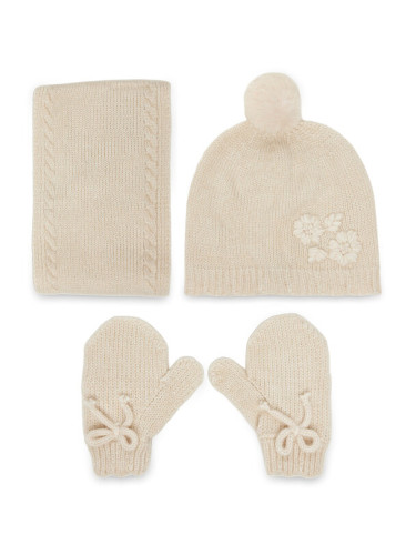 Mayoral Комплект шапка, шал тип комин и ръкавици 10019 Бежов