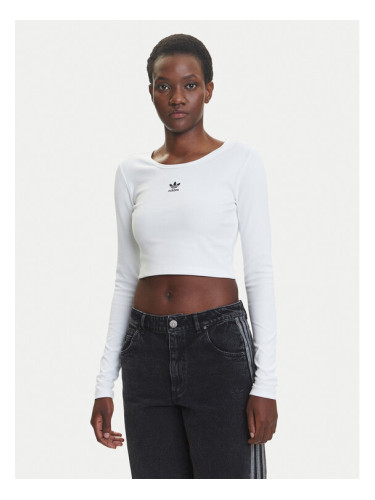adidas Блуза Essentials Ribbed JC9011 Бял Slim Fit