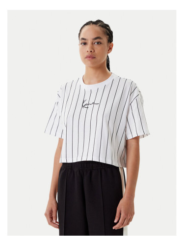 Karl Kani Тишърт Small Signature Essential Pinstripe 6137879 Бял Relaxed Fit