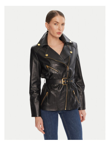 Elisabetta Franchi Кожено яке GD-50Z-56E2-V1350 Черен Regular Fit