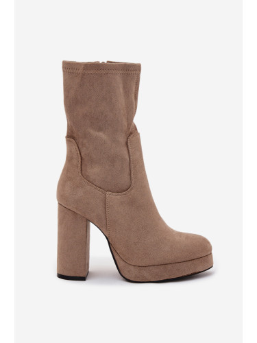 Boto Дамски боти на висок ток от еко велур бежови Каролина